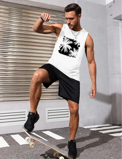 Mens Tank Tops Beach Summer Sleeveless Shirts Graphic Palm Tree Vacation