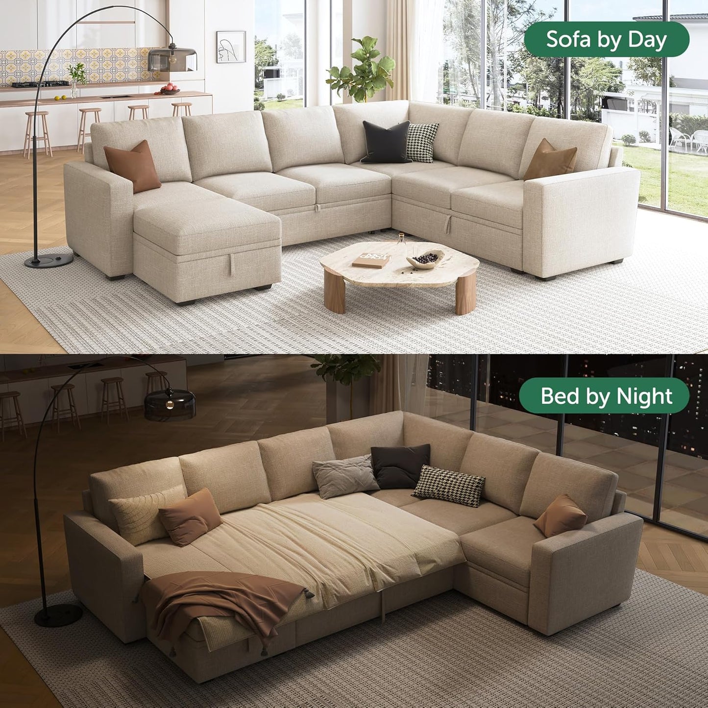Modular L-Shaped Sleeper Sofa with Pull-Out Bed and Storage