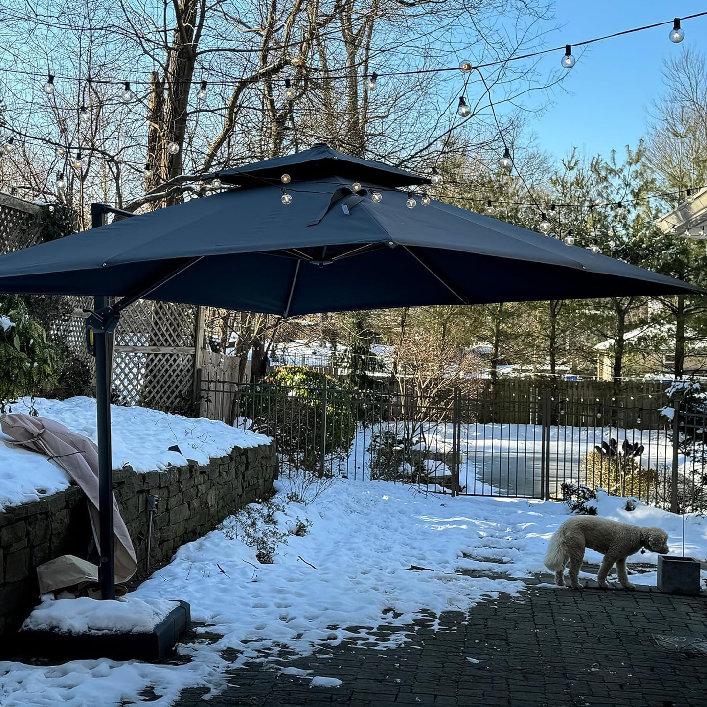 12ft Patio Umbrella with Base Large Outdoor Square Umbrella