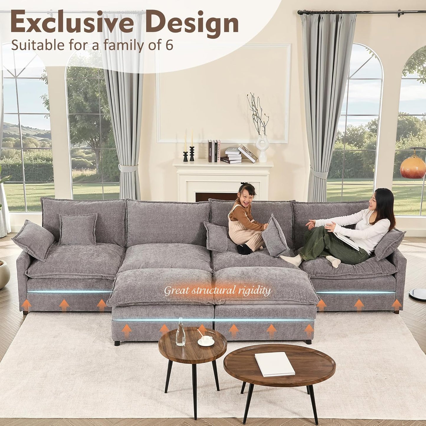 108" U Shaped Couch Modular Sectional Sofa