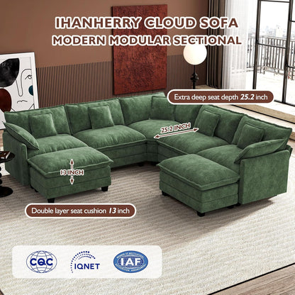 146" U-Shaped Modern Sofa Modular Sectional Cloud Couch