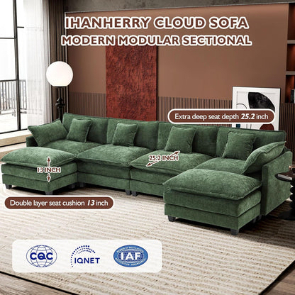 146" U-Shaped Modern Sofa Modular Sectional Cloud Couch
