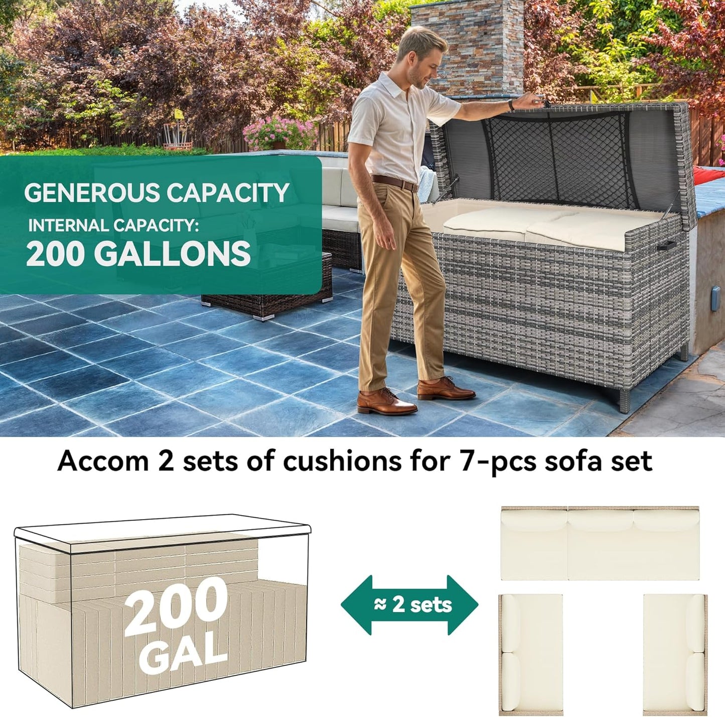 230 Gallon Deck Box XXL Wicker Outdoor Storage Box