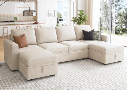 Modular L-Shaped Sleeper Sofa with Pull-Out Bed and Storage