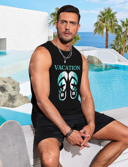 Mens Tank Tops Beach Summer Sleeveless Shirts Graphic Palm Tree Vacation
