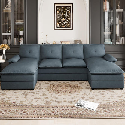 110 Inch U Shaped Sectional Sofa with Double Chaise Black