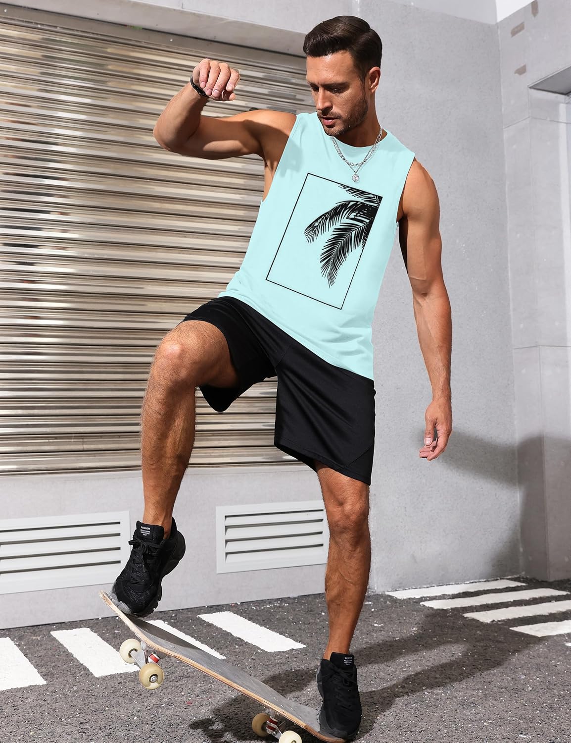 Mens Tank Tops Beach Summer Sleeveless Shirts Graphic Palm Tree Vacation