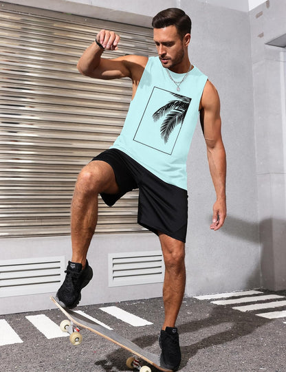 Mens Tank Tops Beach Summer Sleeveless Shirts Graphic Palm Tree Vacation