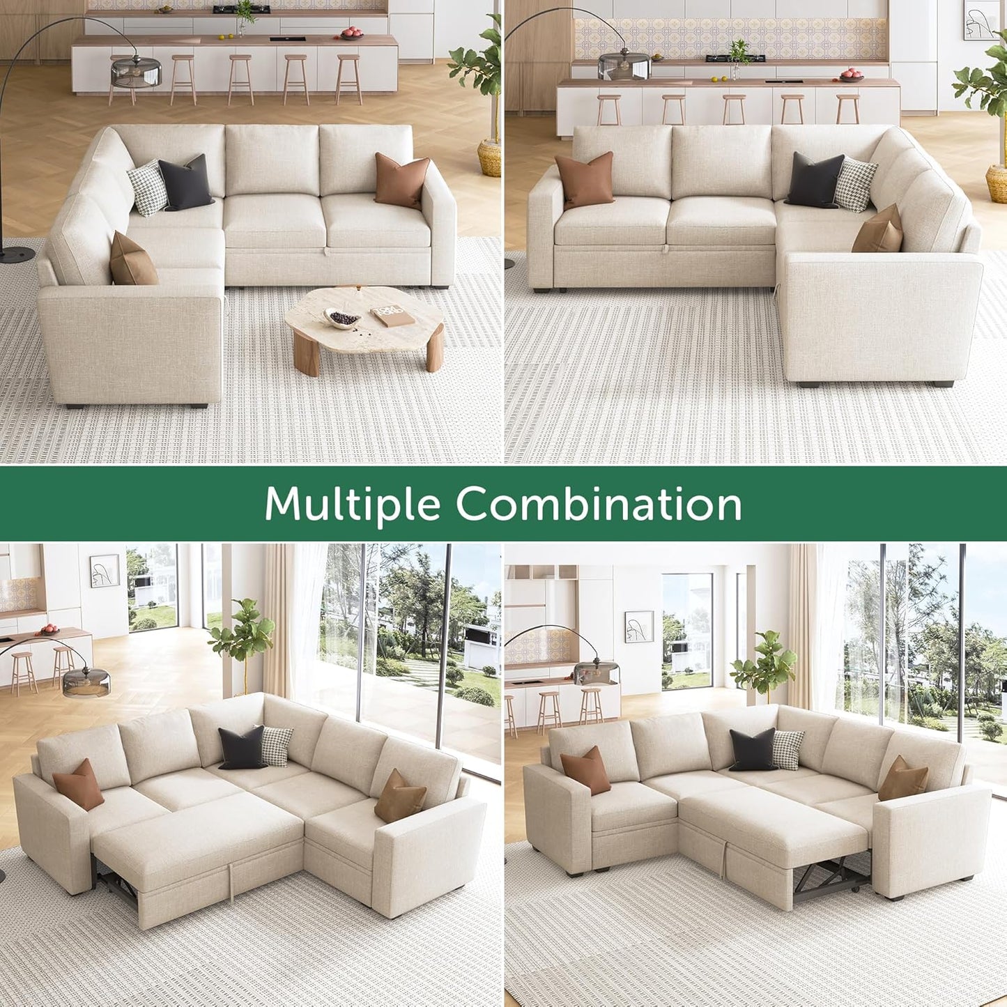 Modular L-Shaped Sleeper Sofa with Pull-Out Bed and Storage