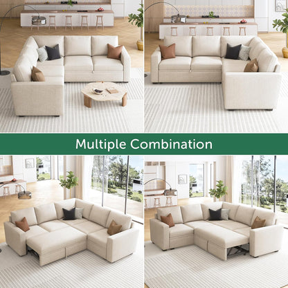 Modular L-Shaped Sleeper Sofa with Pull-Out Bed and Storage