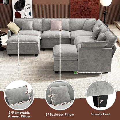 146" U-Shaped Modern Sofa Modular Sectional Cloud Couch