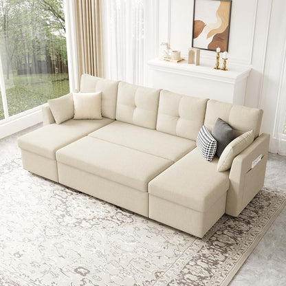 2-in-1 Oversized Sectional Sofa Bed 110" Pull-Out Couch with Storage Chaise Dark Grey