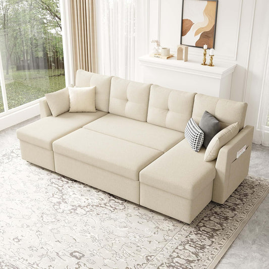 2-in-1 Oversized Sectional Sofa Bed 110" Pull-Out Couch with Storage Chaise Dark Grey