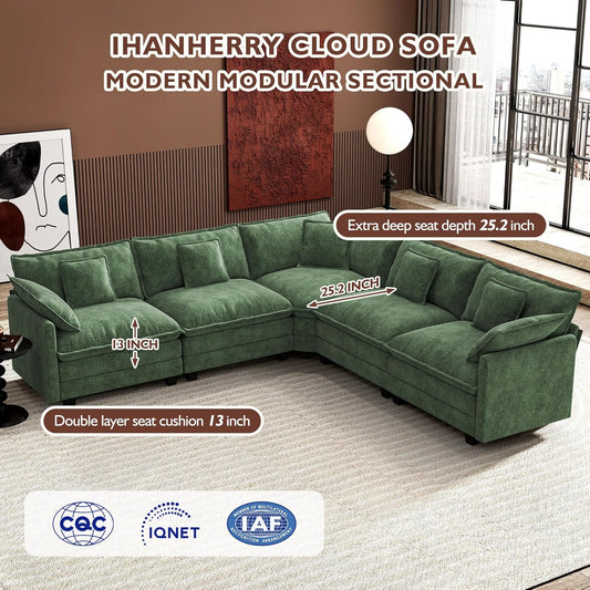 146" U-Shaped Modern Sofa Modular Sectional Cloud Couch
