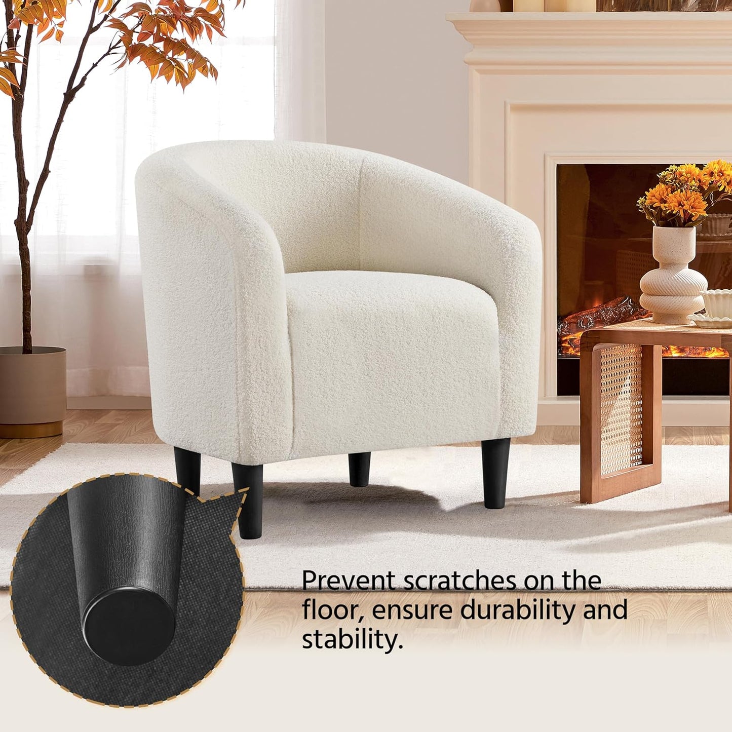 Yaheetech Accent Barrel Chair Boucle Fabric Club Chair