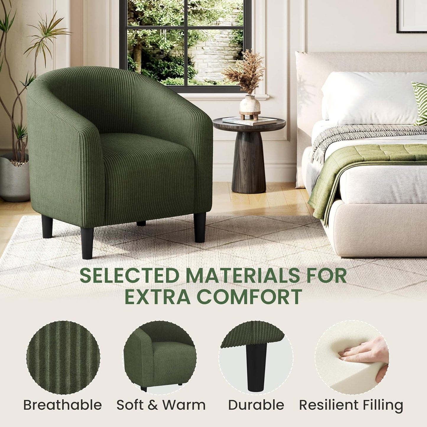 Yaheetech Accent Barrel Chair Boucle Fabric Club Chair