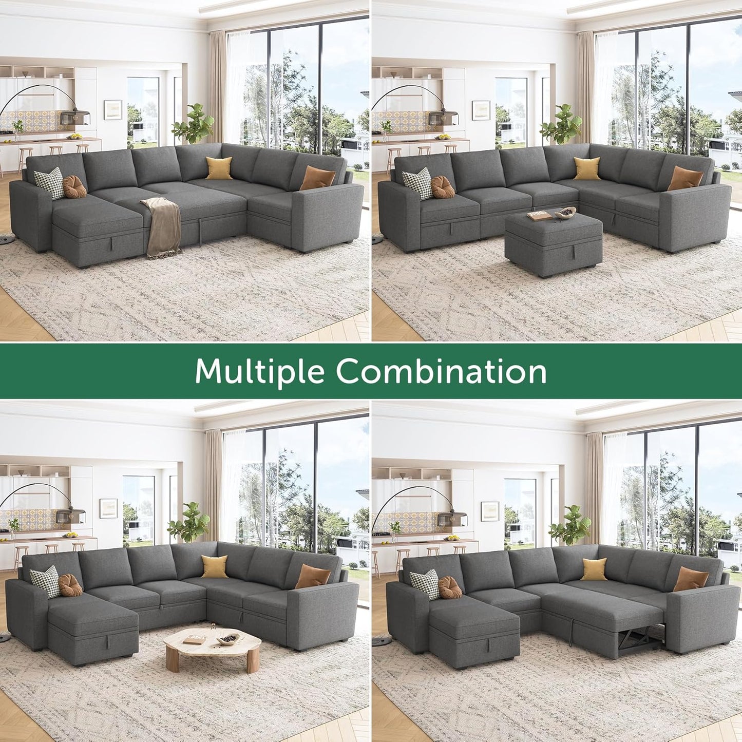 Modular L-Shaped Sleeper Sofa with Pull-Out Bed and Storage