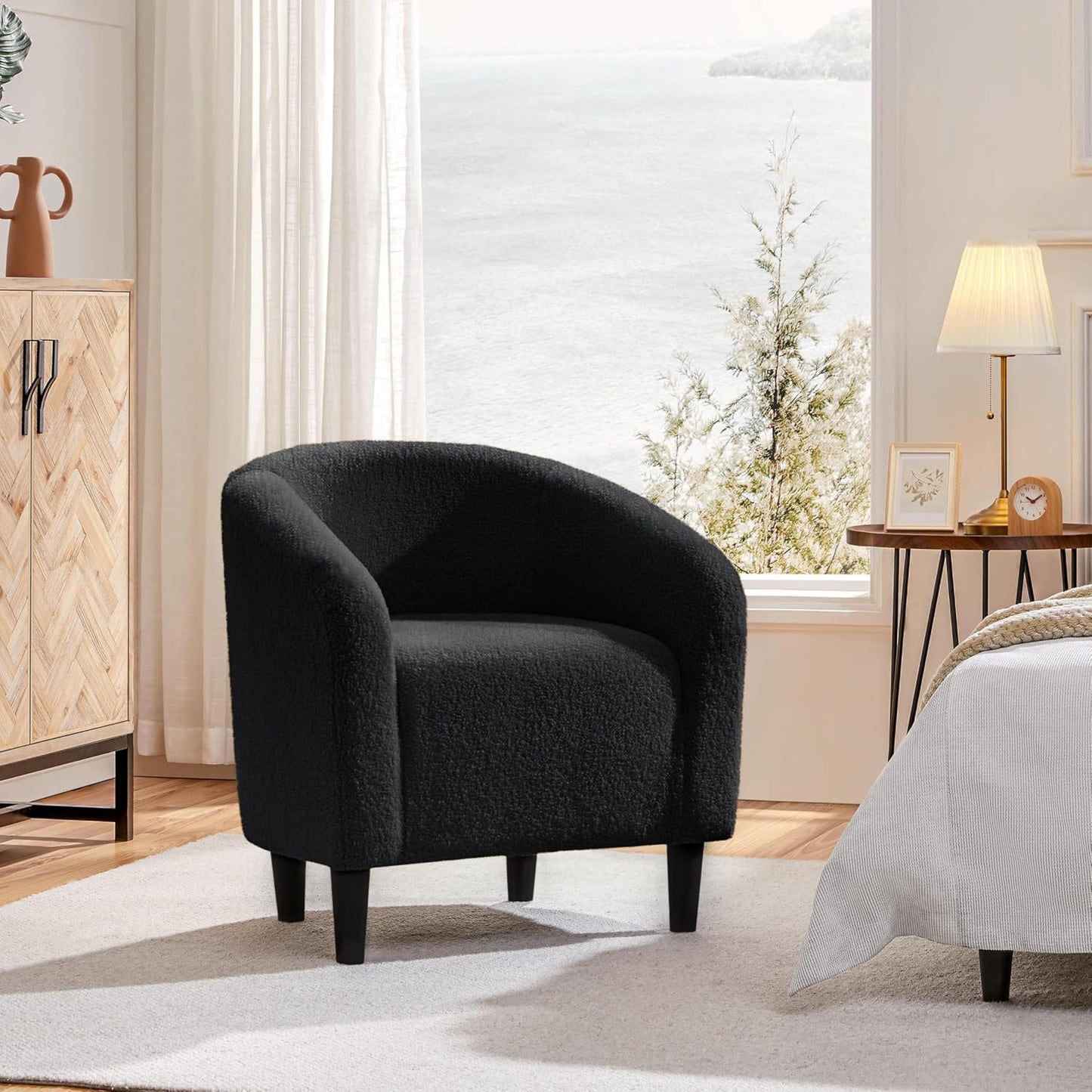 Yaheetech Accent Barrel Chair Boucle Fabric Club Chair