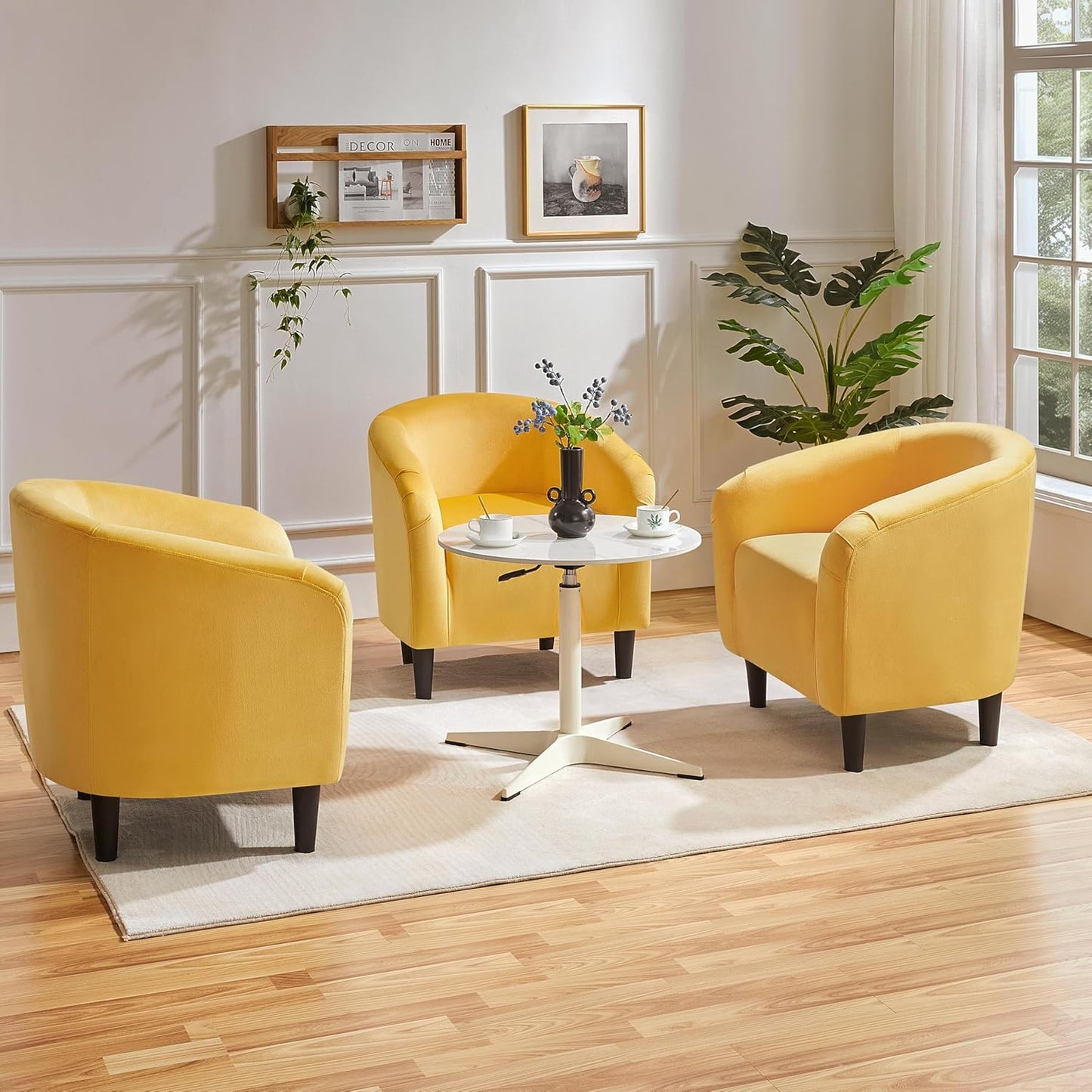 Yaheetech Accent Barrel Chair Boucle Fabric Club Chair