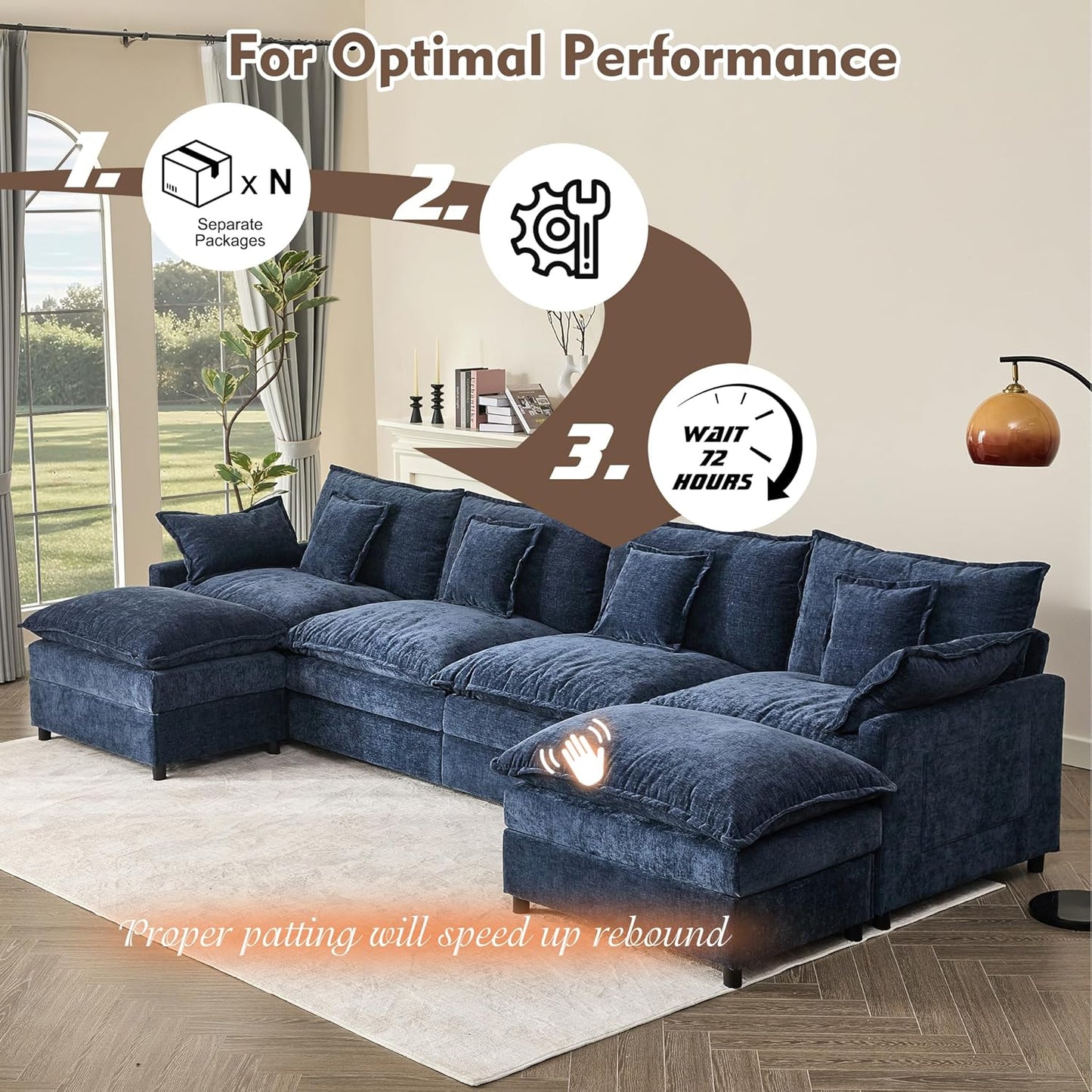 108" U Shaped Couch Modular Sectional Sofa