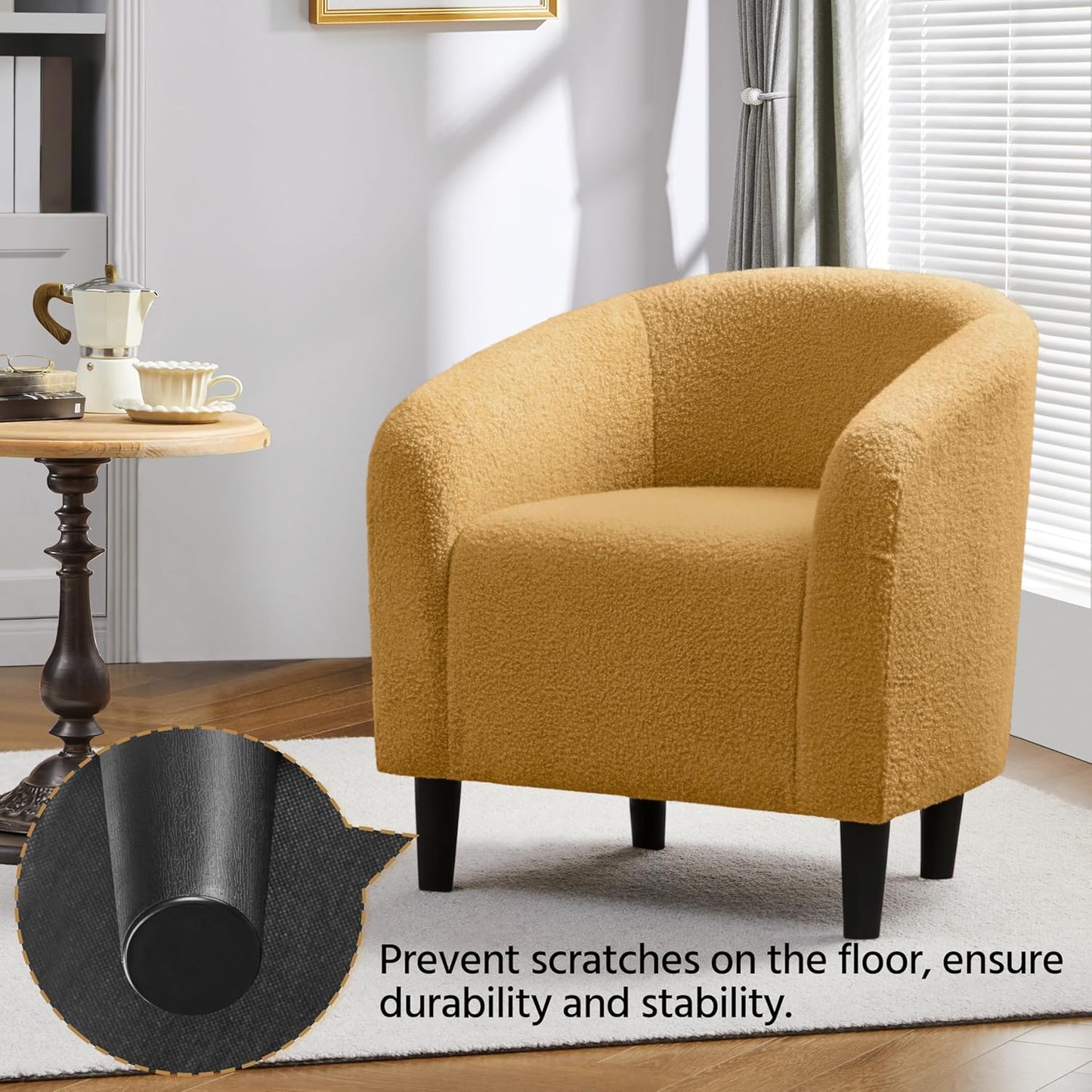 Yaheetech Accent Barrel Chair Boucle Fabric Club Chair