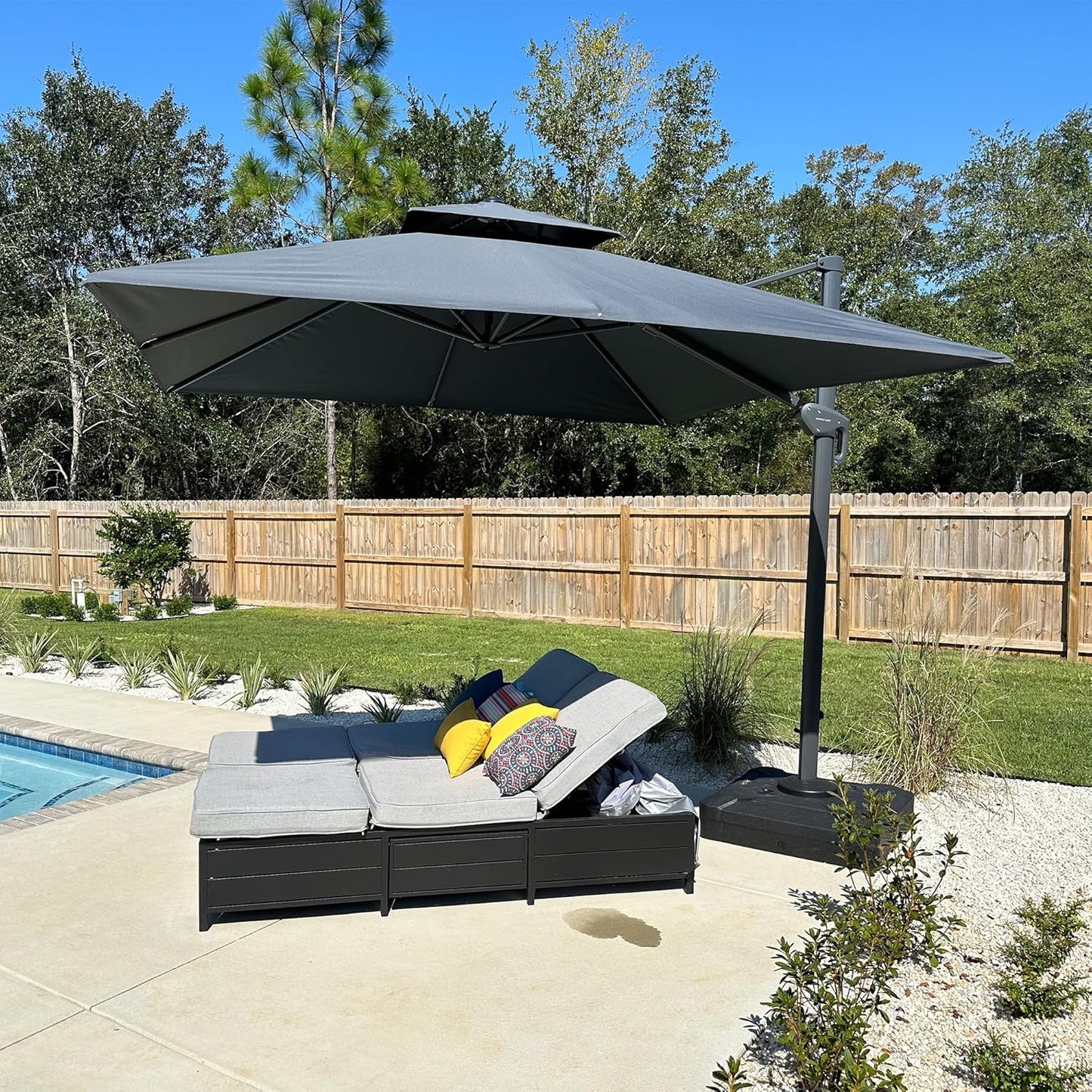 12ft Patio Umbrella with Base Large Outdoor Square Umbrella