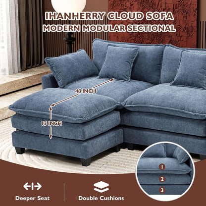 146" U-Shaped Modern Sofa Modular Sectional Cloud Couch