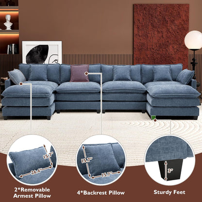 146" U-Shaped Modern Sofa Modular Sectional Cloud Couch