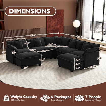 146" U-Shaped Modern Sofa Modular Sectional Cloud Couch
