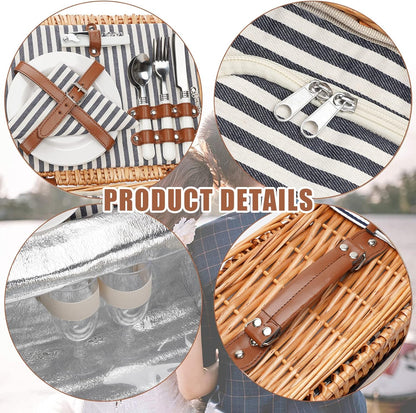 19Pcs Picnic Basket for 2 with Blanket