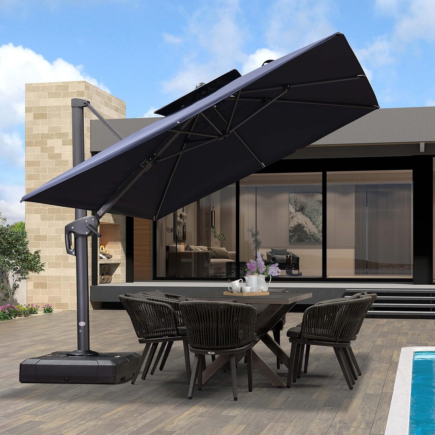 12ft Patio Umbrella with Base Large Outdoor Square Umbrella