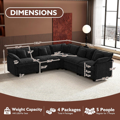146" U-Shaped Modern Sofa Modular Sectional Cloud Couch