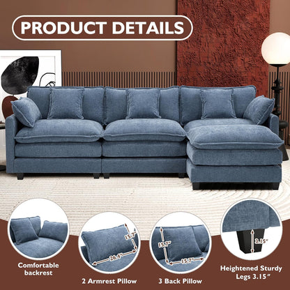 146" U-Shaped Modern Sofa Modular Sectional Cloud Couch