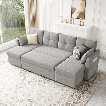 2-in-1 Oversized Sectional Sofa Bed 110" Pull-Out Couch with Storage Chaise Dark Grey
