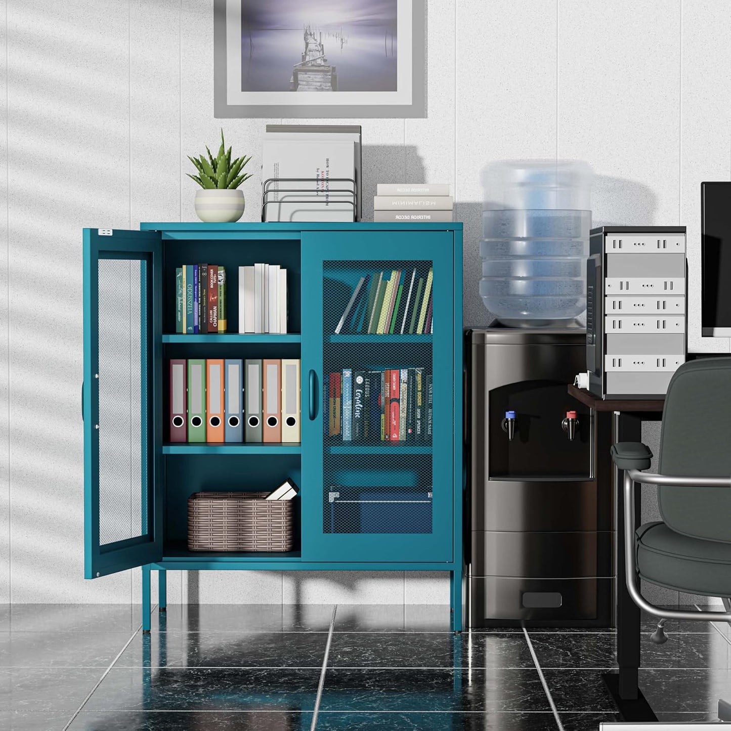 2 Door Storage Sideboard Metal Storage Cabinet with 2 Adjustable Shelf