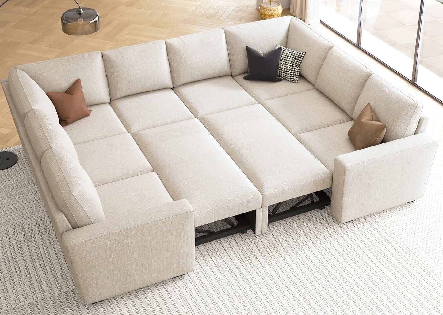 Modular L-Shaped Sleeper Sofa with Pull-Out Bed and Storage
