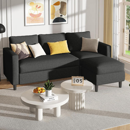 110 Inch U Shaped Sectional Sofa with Double Chaise Black