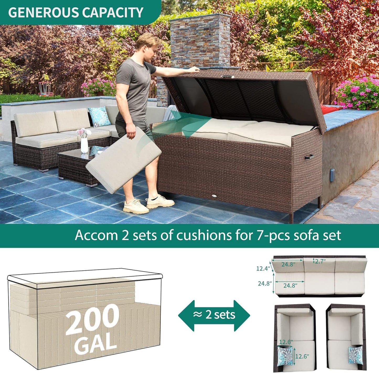 230 Gallon Deck Box XXL Wicker Outdoor Storage Box