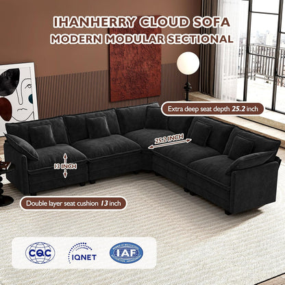 146" U-Shaped Modern Sofa Modular Sectional Cloud Couch