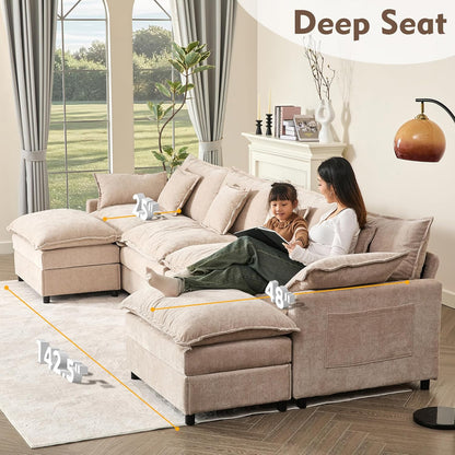 108" U Shaped Couch Modular Sectional Sofa