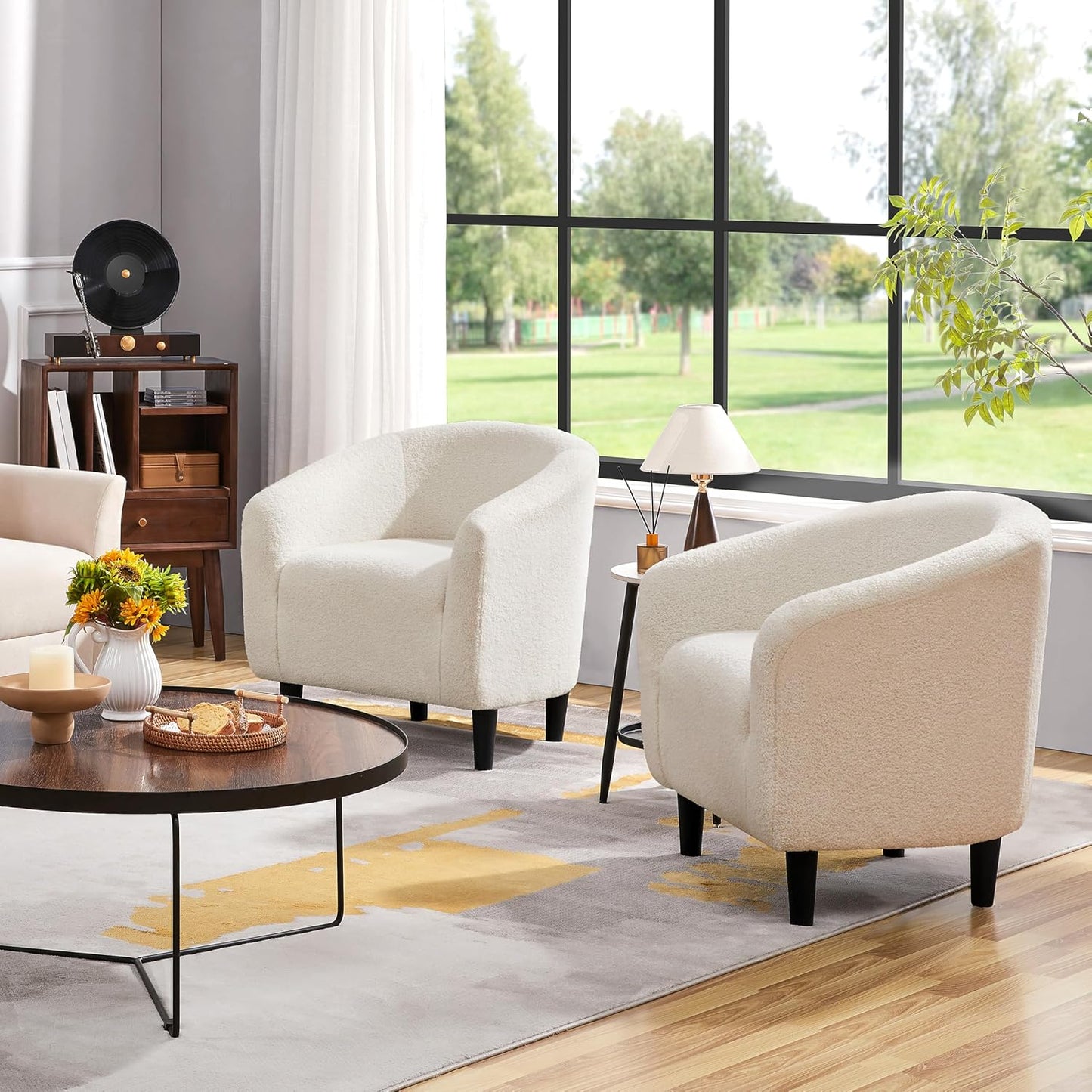 Yaheetech Accent Barrel Chair Boucle Fabric Club Chair