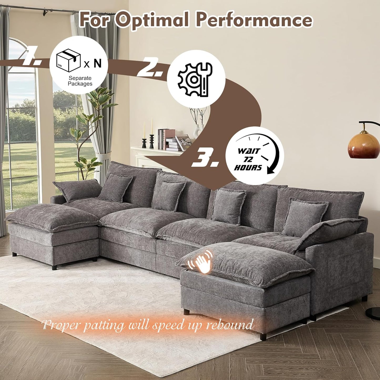 108" U Shaped Couch Modular Sectional Sofa