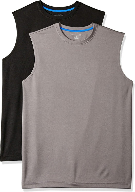 Essentials Men's Active Performance Tech Muscle Tank Pack of 2