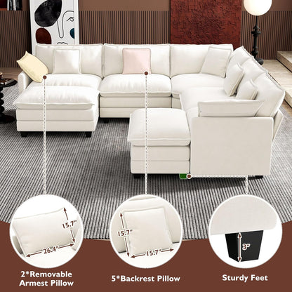 146" U-Shaped Modern Sofa Modular Sectional Cloud Couch