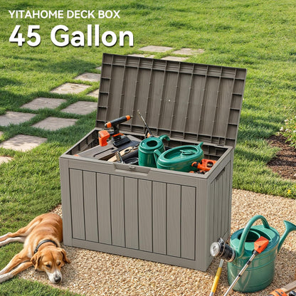 YITAHOME 120 Gallon Large Deck Box Upgraded Resin Outdoor Storage Boxes