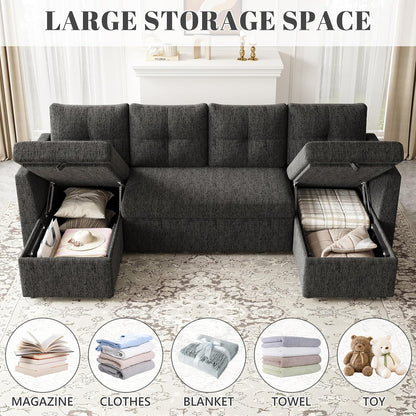 2-in-1 Oversized Sectional Sofa Bed 110" Pull-Out Couch with Storage Chaise Dark Grey