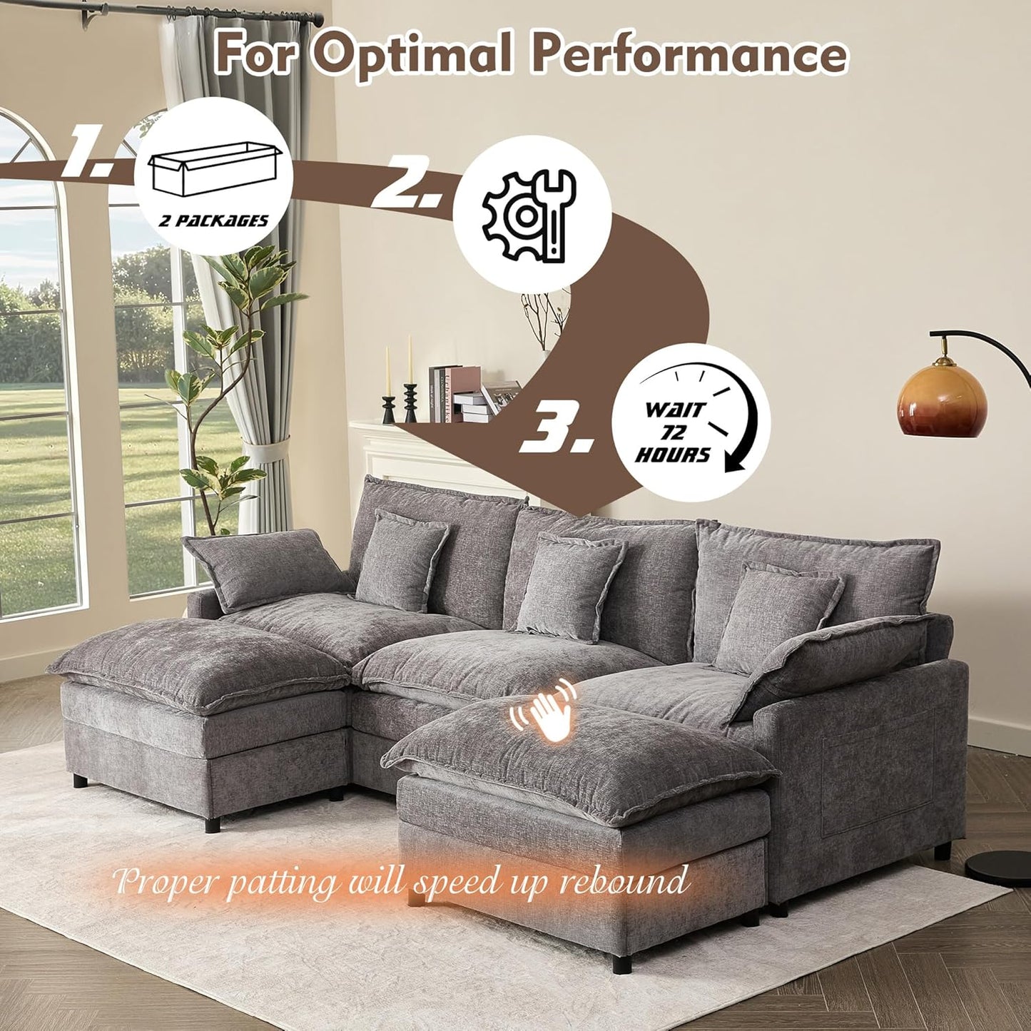 108" U Shaped Couch Modular Sectional Sofa