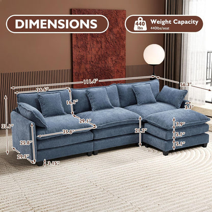 146" U-Shaped Modern Sofa Modular Sectional Cloud Couch