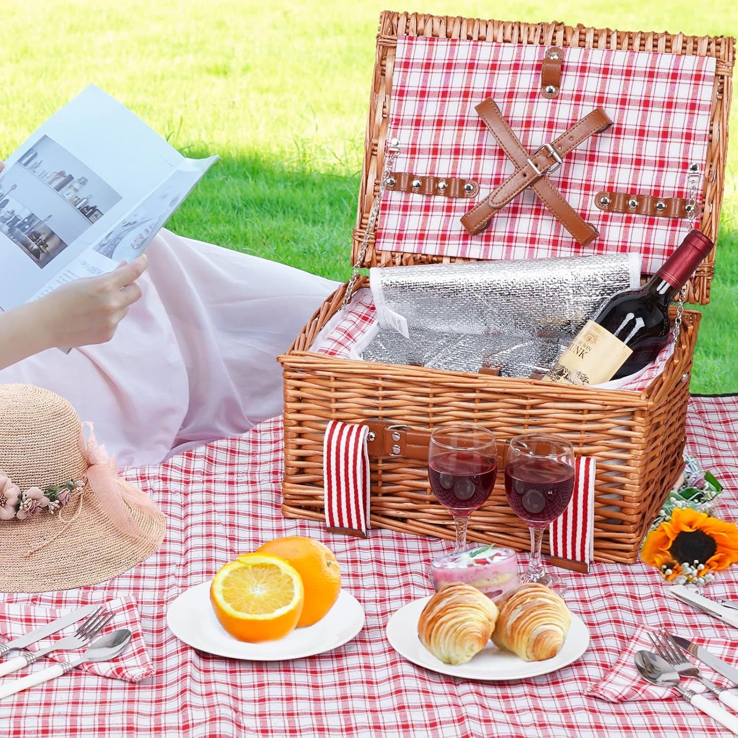 19Pcs Picnic Basket for 2 with Blanket