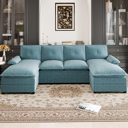 110 Inch U Shaped Sectional Sofa with Double Chaise Black